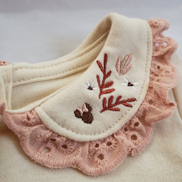 DISNEY Baby NWT Cream Peach Eyelet Bodysuit 9-12 New Collar Embroidered Girls - Picture 5 of 8
